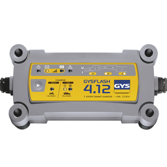 GYS Flash 4.12 - Caricabatterie e mantenitore di carica automatico - Batterie 12V da 1.2 a 90 ah